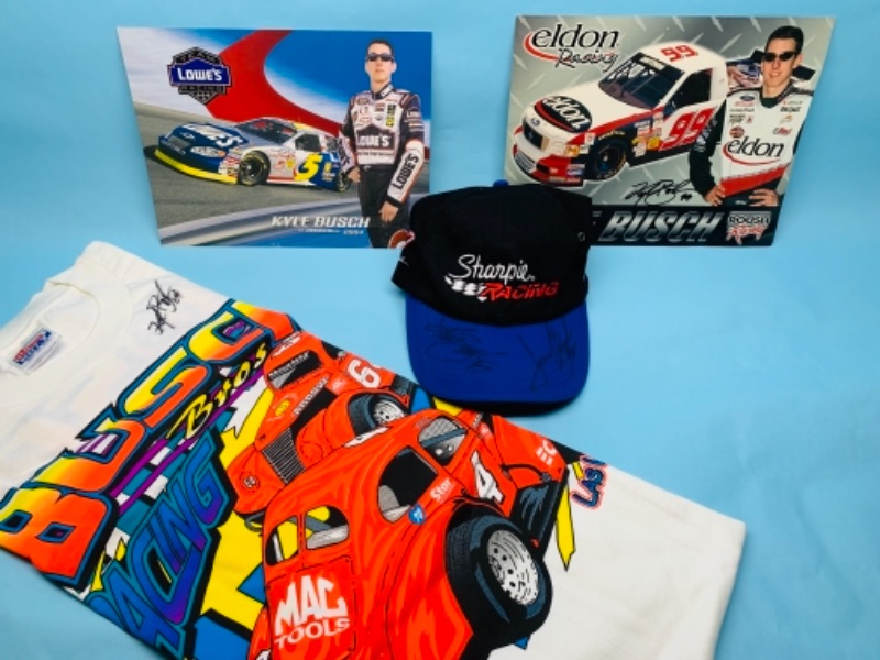 Photo 1 of 767289…autographed nascar t-shirt, cap,  and posters- Kurt Busch, Kyle Busch, and other 