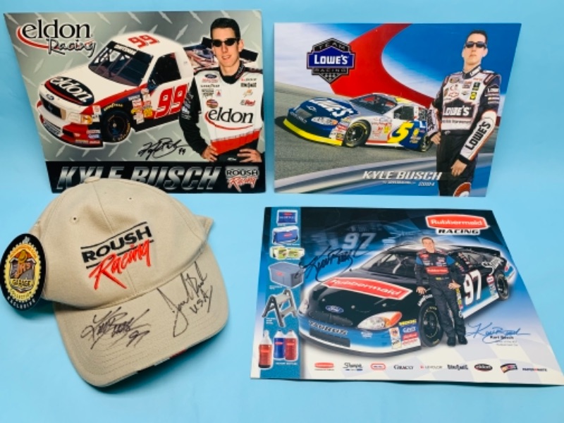 Photo 1 of 767290…autographed nascar cap and posters- Kurt Busch and other 