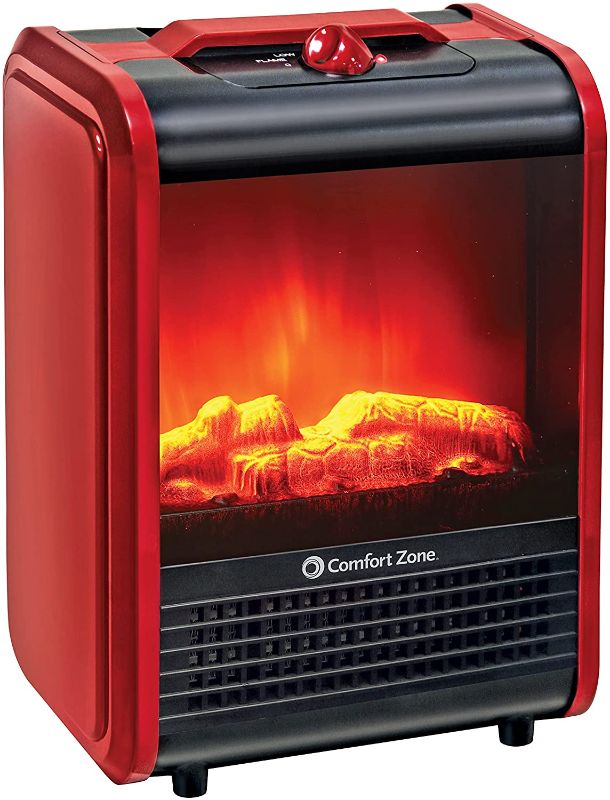 Photo 1 of Comfort Zone Mini Ceramic, Electric Fireplace Stove | Red, 3D Fan-Forced Heater with 2 Heat Settings
