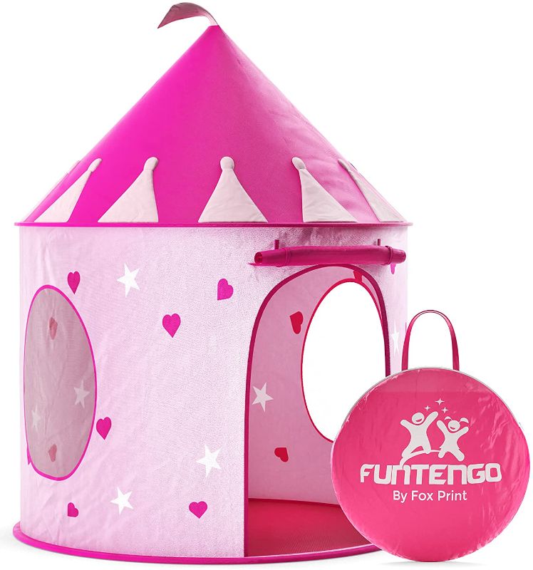 Photo 1 of FoxPrint Princess Castle Play Tent With Glow In The Dark Stars, Conveniently Folds In To A Carrying Case, Your Kids Will Enjoy This Foldable Pop Up Pink Play Tent/House Toy For Indoor and Outdoor Use
