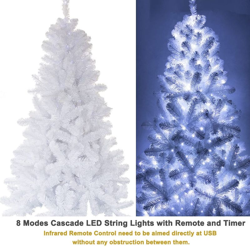 Photo 1 of KI Store 6ft White Christmas Tree with Ornaments and Lights Remote and Timer Christmas Decorations Including 6 Feet Full Christmas Tree, Ornaments, 300 LED String Lights
