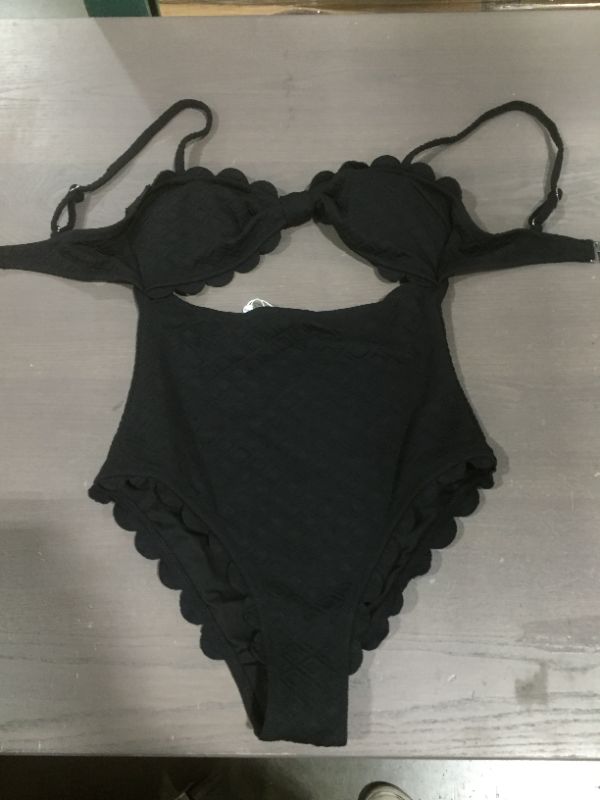 Photo 2 of Black Knotted Scalloped One Piece Swimsuit (M)
