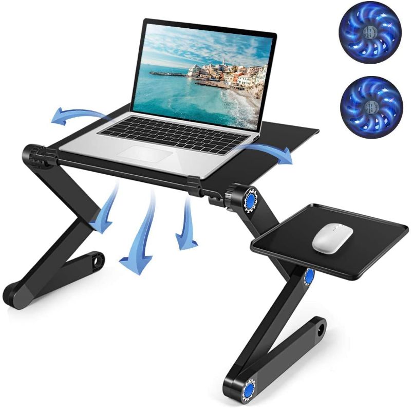 Photo 1 of 2021 Adjustable Laptop Bed Table Computer Stand, Laptop Notebook Stand Reading Holder with Large Cooling Fan & Mouse Pad for Couch/Recliner/Sofa (2021 LP-Black)
