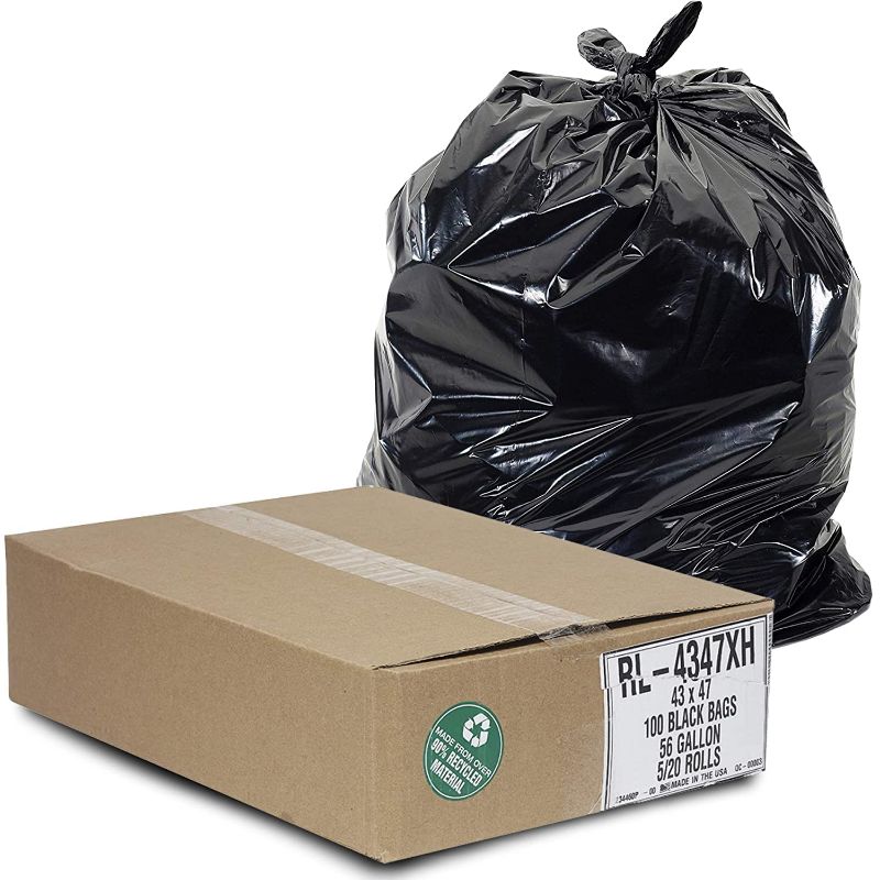 Photo 1 of Aluf Plastics 56 Gallon Trash Can Liners (100 Count) - 43" x 47" - Thick 1.5 MIL Equivalent Black Trash Bags for Bathroom, Kitchen, Office, Industrial, Commercial, Recycling and More
