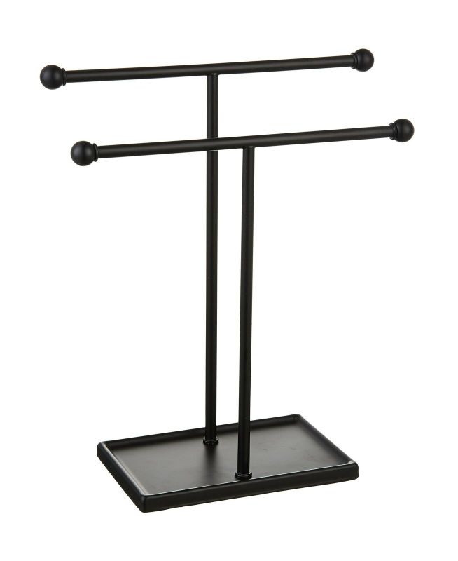 Photo 1 of Amazon Basics Double-T Hand Towel Holder and Accessories Jewelry Stand, Black
