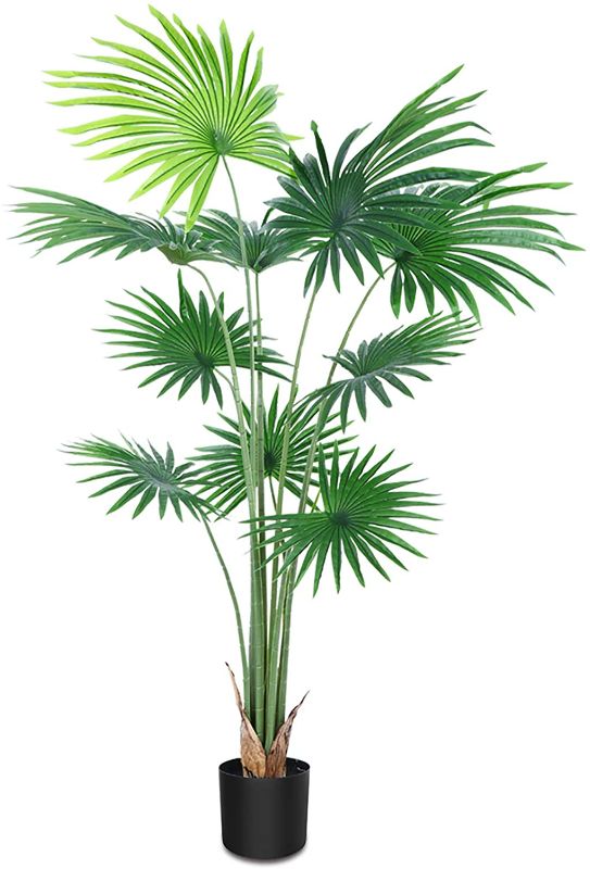 Photo 1 of CROSOFMI Artificial Desert Fan Palm Tree 5.2 Feet Fake California Palm Plant,Perfect Faux Fan Palm Plants in Pot for Indoor Outdoor House Home Office Garden Modern Decoration Housewarming Gift
