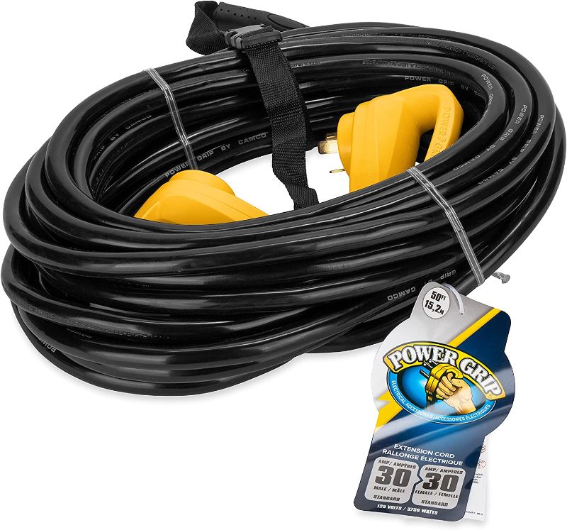 Photo 1 of Camco 50' PowerGrip Heavy-Duty Outdoor 30-Amp Extension Cord for RV and Auto | Allows for Additional Length to Reach Distant Power Outlets | Built to Last (55197)
