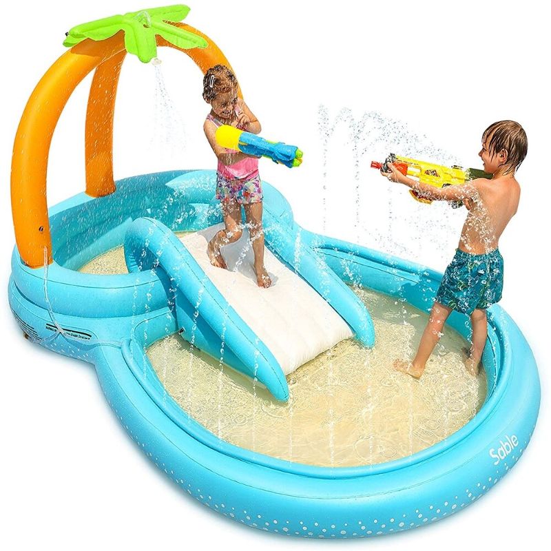 Photo 1 of Sable Inflatable Play Center Wading Pool with Slide for Kids Children Garden Backyard 110'' x 71'' x 53''
