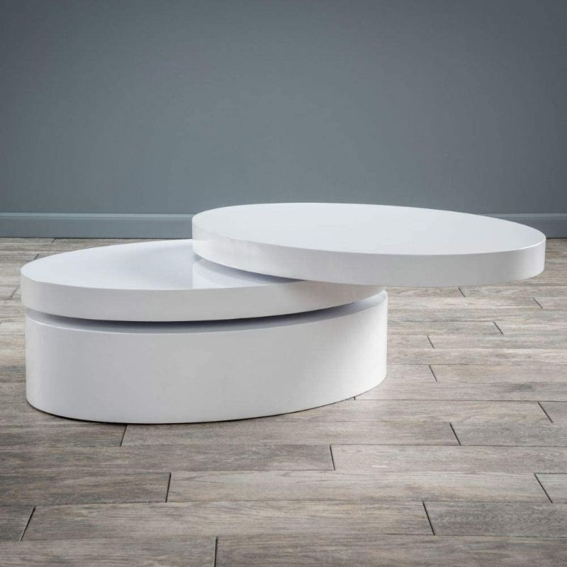 Photo 1 of Christopher Knight Home CKH Small Oval Mod Rotatable Coffee Table, Glossy White
