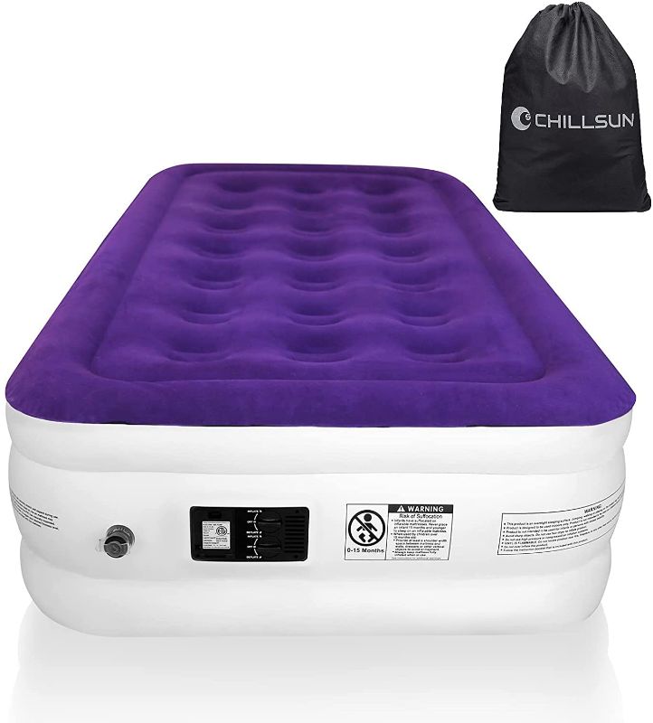 Photo 1 of CHILLSUN Twin Air Mattress Inflatable Airbed with Built in Pump, 3 Mins Quick Self-Inflation, Comfortable Top Surface Blow Up Bed for Home Portable Camping Travel, 75x39x18'', 550 lb MAX
