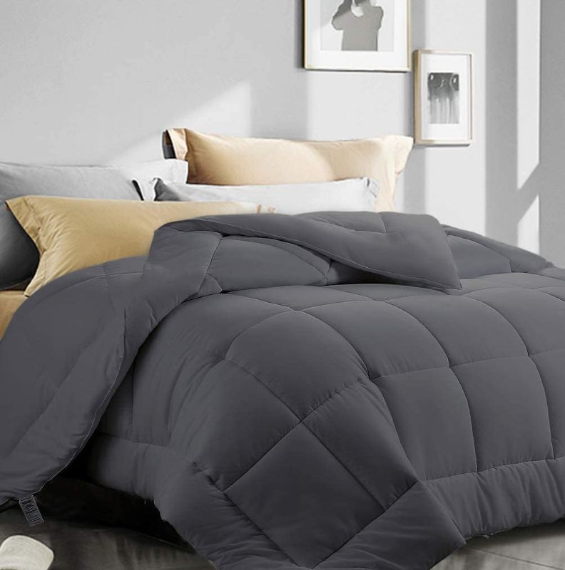 Photo 1 of ASHOMELI Oversized Queen Comforter,Cooling Comforter for Night Sweats,All Season Down Alternative Comforter,Quilted Comforter with Corner Tabs (Dark Grey,Oversized Queen,98"x98")
