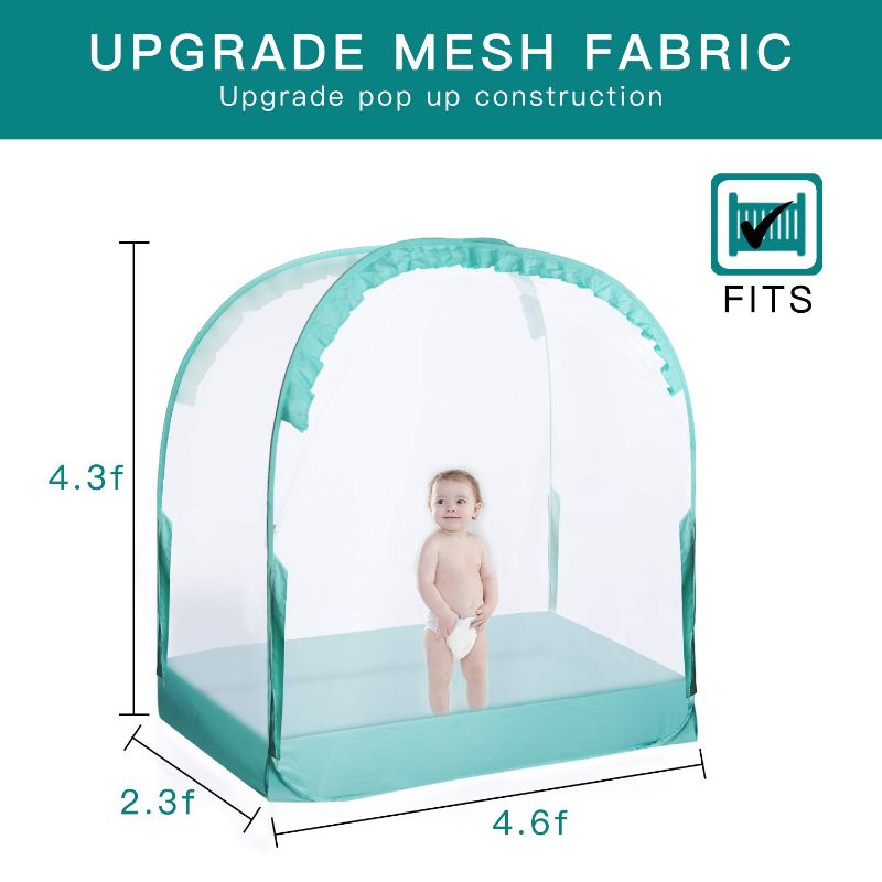 Photo 1 of L RUNNZER Crib Pop Up Tent Baby Mesh Cover Net Toddler Bed Canopy Netting Cover Protect Baby from Biting and Falling, Emerald, 51 x 51 x 27 Inch
