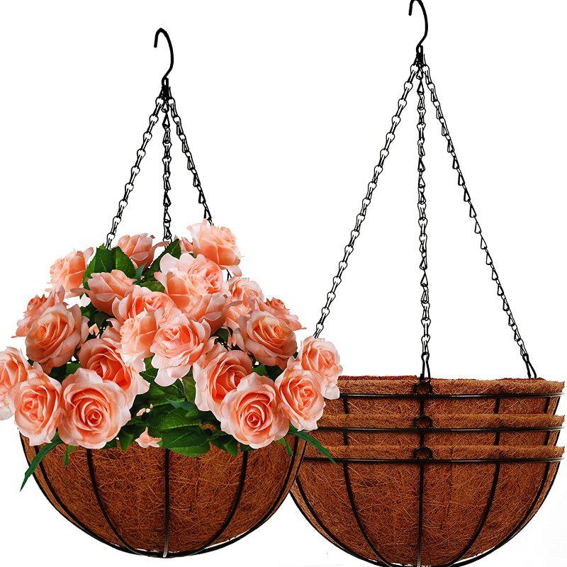 Photo 1 of 4 Pack 10 inch Metal Hanging Planters Basket with Coco Coir Liner Outdoor-Hanging Baskets for Plants Outdoor,Metal Wire Baskets with Window Box Planters, Hanging Flower Pots for Railings…
