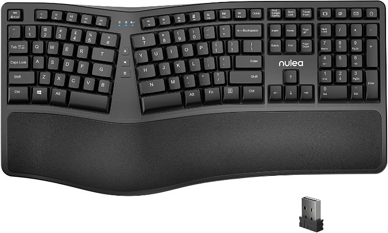 Photo 1 of 2.4G Wireless Ergonomic Split Keyboard with Pillowed Wrist Rest, USB Computer Arched Keyboard Design for Natural Typing, Split Keyboard Compatible for Windows/Mac, US English Layout
