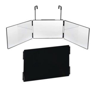 Photo 1 of 3 Way Mirror, Trifold Mirror Tri-Fold Makeup Mirror DIY Haircut Tool to Self Cut, Trim, or Shave at Home, Travel Mirror with Height Adjustable Telescoping Hooks
