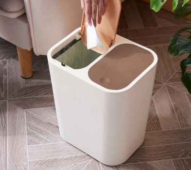 Photo 1 of 15L Storage Bucket Double Barrel PP Garbage Cans with Lid Kitchen Trash Bin Pressing Type Rectangular Standing Eco-Friendly
