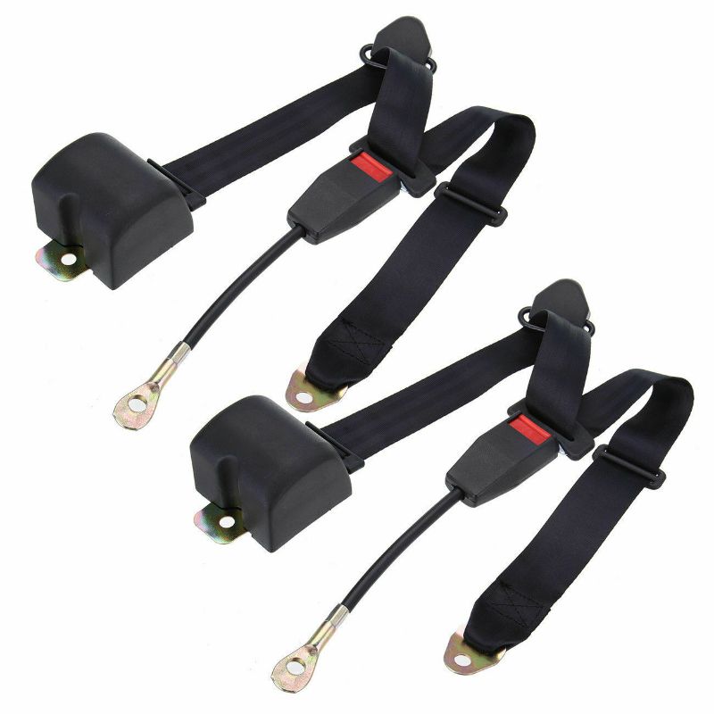 Photo 1 of 2 Pack Black Universal 3 Point Retractable Adjustable Car Seat Belt US 