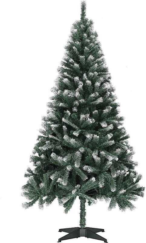 Photo 1 of 6ft Christmas Tree Artificial Xmas Pine Tree with Detachable Stand for for Home, Office, Party Decoration, Christmas Season, Partially Flocked Design & Metal Hinges & Easy Assembly
