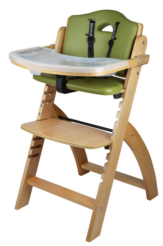 Photo 1 of  Wooden High Chair with Tray. The Perfect Adjustable Baby Highchair Solution for Your Babies and Toddlers or as a Dining Chair. (6 Months up to 250 Lb) (Natural Wood - Olive Cushion)
