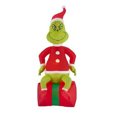 Photo 1 of 9.5 ft Pre-Lit LED Airblown Dr. Seuss Fuzzy Plush Grinch on Present Christmas
