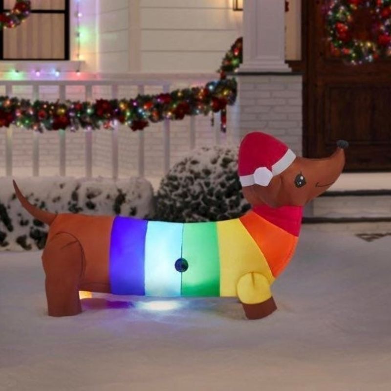 Photo 1 of 6 ft Pre-Lit LED Airblown Dachshund Dog with Rainbow Sweater Christmas Inflatabl


