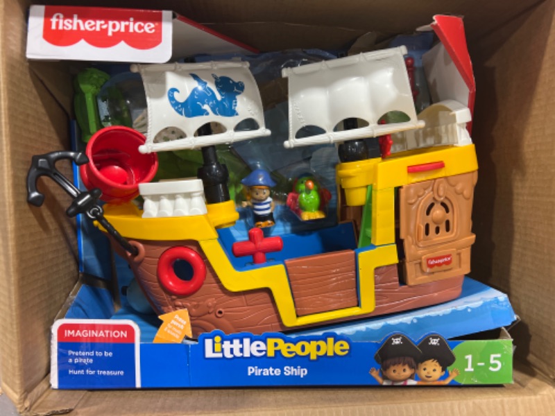Photo 2 of Fisher-Price Little People Pirate Ship playset with Music, Sounds and Action for Toddlers and Preschool Kids Ages 1-5 Years & Little People Travel Together Friend Ship