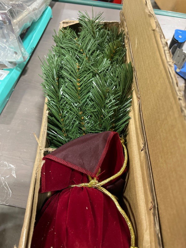 Photo 2 of 2ft National Tree Company Pre-Lit Majestic Spruce Artificial Tree in Burgundy Cloth Bag with 35 Warm White Battery Operated LED Lights
