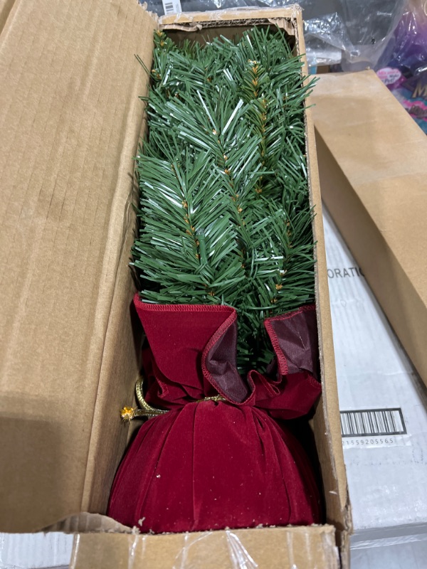 Photo 2 of 2ft National Tree Company Pre-Lit Majestic Spruce Artificial Tree in Burgundy Cloth Bag with 35 Warm White Battery Operated LED Lights
