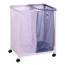 Photo 1 of 2-Bag Mesh Rolling Hamper, White / Blue
