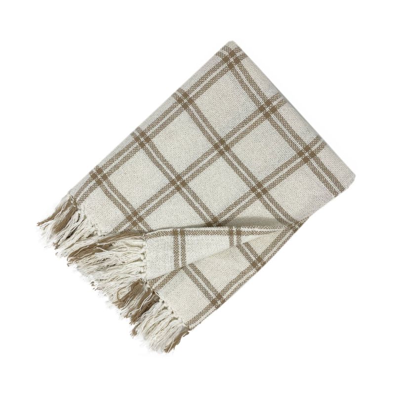 Photo 1 of Farmhouse Living Double Windowpane Plaid Fringe Throw Blanket
