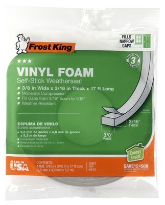 Photo 1 of 3/8" x 3/16" 17' Gray Waterproof & Airtight Foam Weather-Strip Tape
