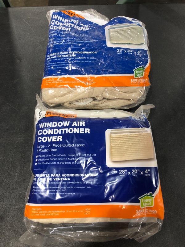 Photo 2 of Frost King, Large, fits units up to 20" x 28" AC11H Indoor Quilted 2-Piece Standard Air Conditioner Cover, 20in Wide x 28in Long, Beige
LOT OF 2.