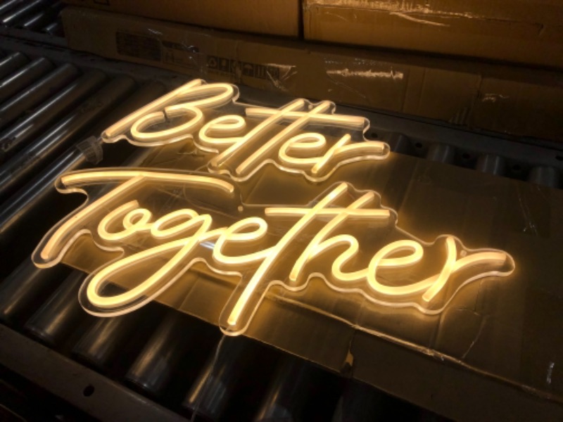 Photo 2 of  Better Together Sign for Wall Decor, with Dimmable Switch, Reusable Neon Light Sign for Engagement Party, Wedding Decoration, Warm White 23.5x10.5 & 17.5x8.5Inches (Power Adapter included)
