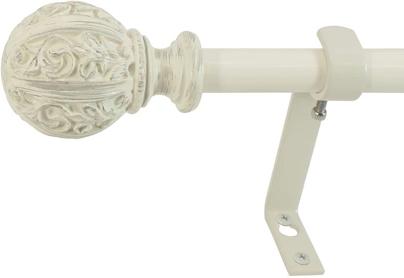 Photo 1 of Decopolitan - 29992-26DW Leaf Ball 5/8" Curtain Rod Set, 26 to 48 Inches, Distressed Ivory
