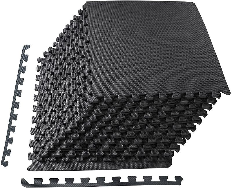 Photo 1 of BalanceFrom Puzzle Exercise Mat with EVA Foam Interlocking Tiles- Black- 1/2 thick, 48 sq feet
