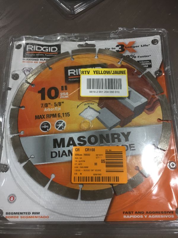 Photo 2 of (NEW - in box) RIDGID 10 in. Segmented Diamond Blade HD-SG10CP
