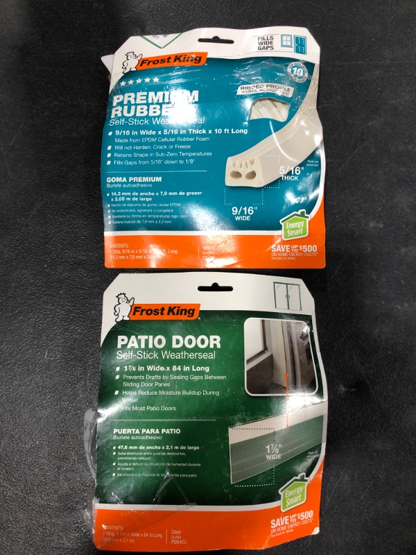 Photo 1 of FROST KING Premium Rubber Seal & Patio Door Self-Stick Weatherseal, Lot of 2 Items.