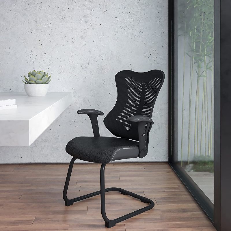 Photo 1 of Flash Furniture Designer Black Mesh Sled Base Side Reception Chair with Adjustable Arms
