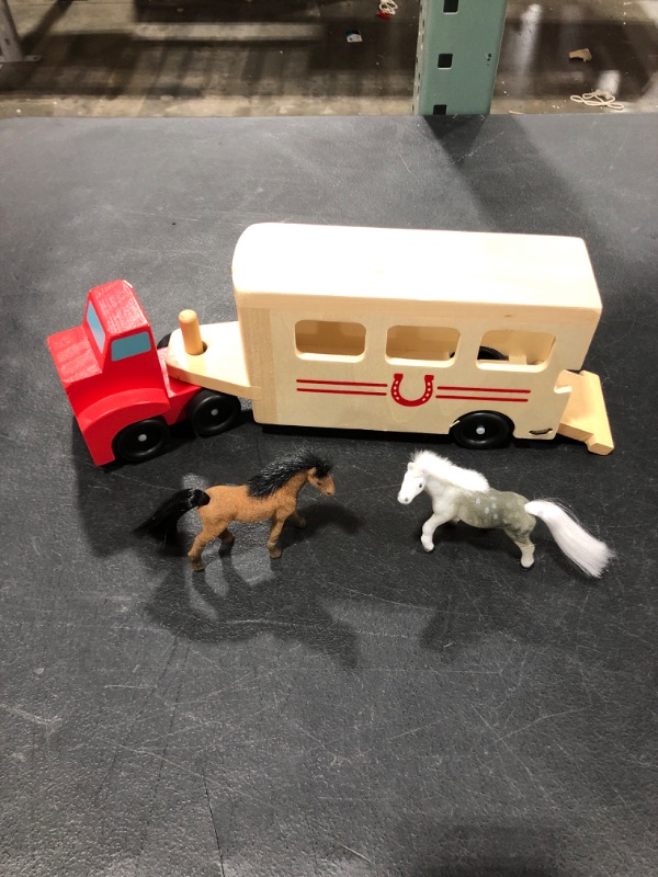 Photo 1 of Children's Wooden Toy Truck, Trailer and Horse Set.