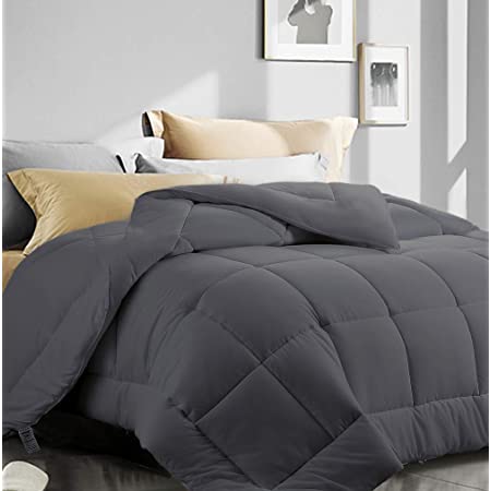 Photo 1 of ASHOMELI King Size Comforter,Cooling Comforter for Night Sweats,All Season Down Alternative Comforter,Duvet Insert with Corner Tabs (Dark Grey,King,90"x102")
