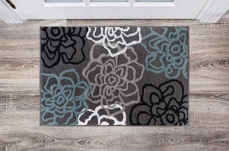 Photo 1 of Contemporary Modern Floral Flowers Gray Area Rug 2' x 3'
