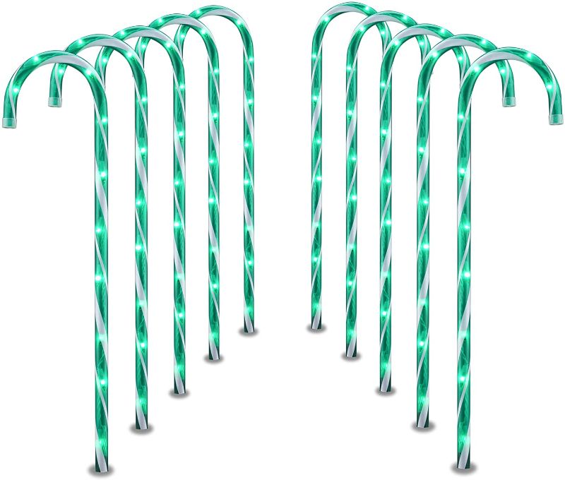 Photo 1 of  Christmas Candy Cane Pathway Markers Lights, 10 Pack 26Inch Candy Cane Lights(Green-White) for Christmas Lights Decorations
