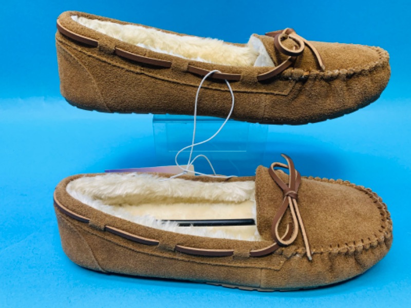 Photo 1 of 776410…dark chestnut moccasin style slippers size 10