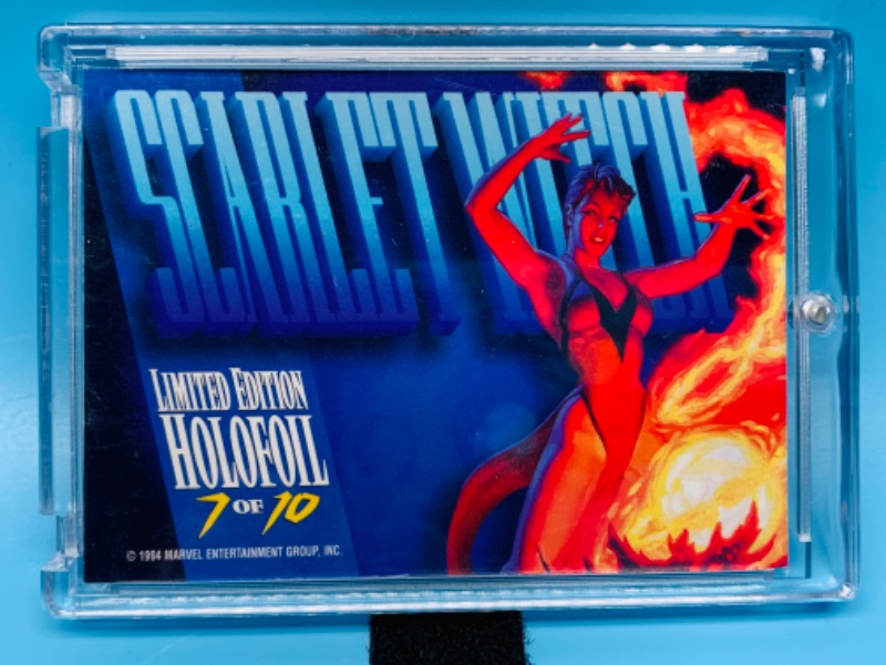 Photo 2 of 776927…marvel masterpieces scarlet witch holofoil card 7 limited edition in hard plastic case 