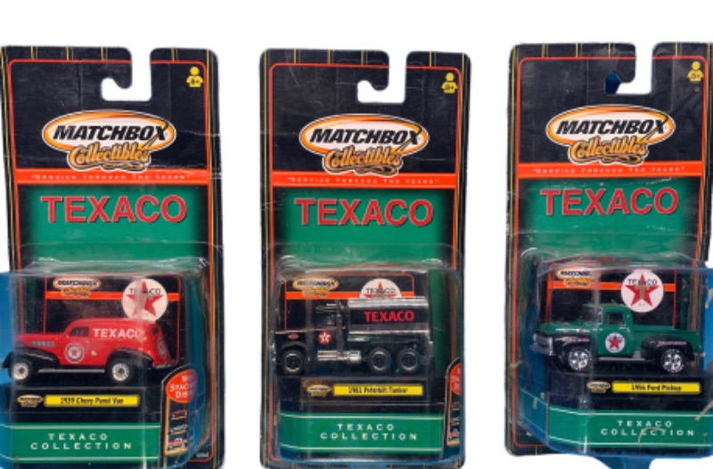 Photo 1 of 777477…3 matchbox Texaco die cast trucks- bends on packages 