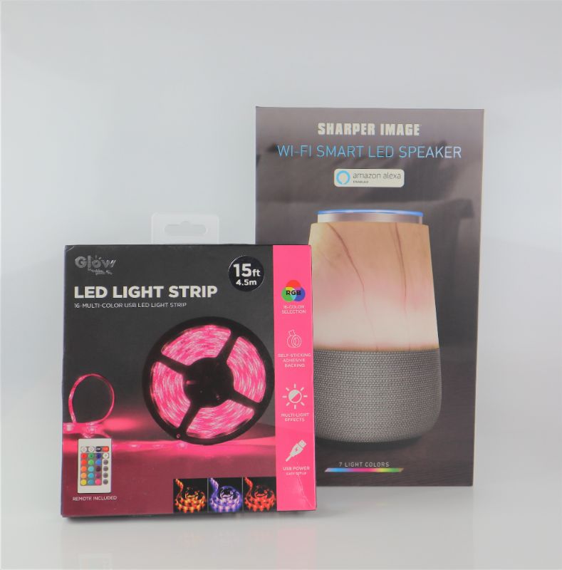 Photo 1 of SHARPER IMAGE AMAZON ALEXA BLUETOOTH SPEAKER WORKS OVER WIFI LED 15FOOT LIGHT STRIP 16 COLORS USB SETUP MULTI LIGHT EFFECTS NEW $111.99