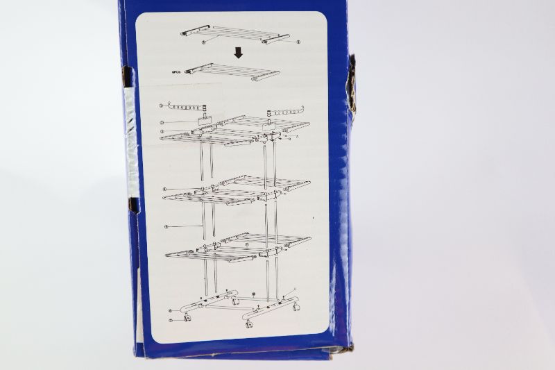 Photo 6 of TOMMMLY 3 LAYER DRYING RACK 30.7x25.2x66.9 INCHES INCLUDES 2 ABS CLOTH HOOL 2 TOP ABS CONNECTORS 2 TOP MIDDLE ABS 4 MIDDLE ABS 12 WIRE ET 2 ABS BAWE AND WHEELS 4 BAWE AND WHEELS 18 WIRE NET TUBE 12 SUPPORT TUBES 2 BASE CONNECTING TUBE 6 MIDDLE TUBE AND 20