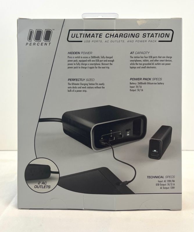 Photo 3 of 100 PERCENT ULTIMATE CHARGING STATION INCLUDES 3 USB PORTS TO CHARGE SMART DEVICES 2 AC POWER OUTLETS 1 REMOVABLE POWER BANK FOR ON THE GO CHARGING NEW IN BOX
$29.99
