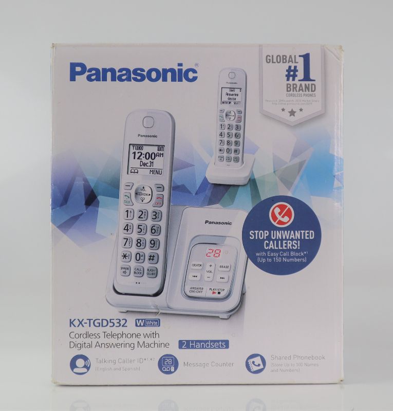 Photo 2 of PANASONIC CORDLESS TELEPHONE WITH DIGITAL ANSWERING MACHINE 2 HANDSETS TALKING CALLER ID  STORES UP TO 100 CONTACTS 3 WAY CONFERENCE 8 VOLUME SETTINGS CUSTOMIZED RINGER NEW $59.95