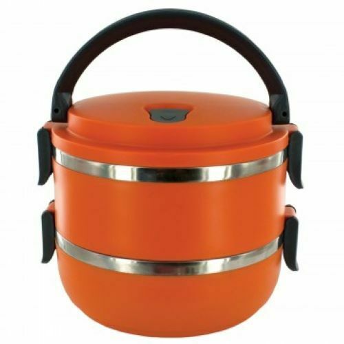 Photo 1 of 2 TIER STACKABLE LUNCH BOXES STAINLESS STEEL INTERIOR  FOR HOT OR COLD AIRTIGHT VACUUM LIDS 1400ML EASY CLEAN NON TOXIC NEW $18.99